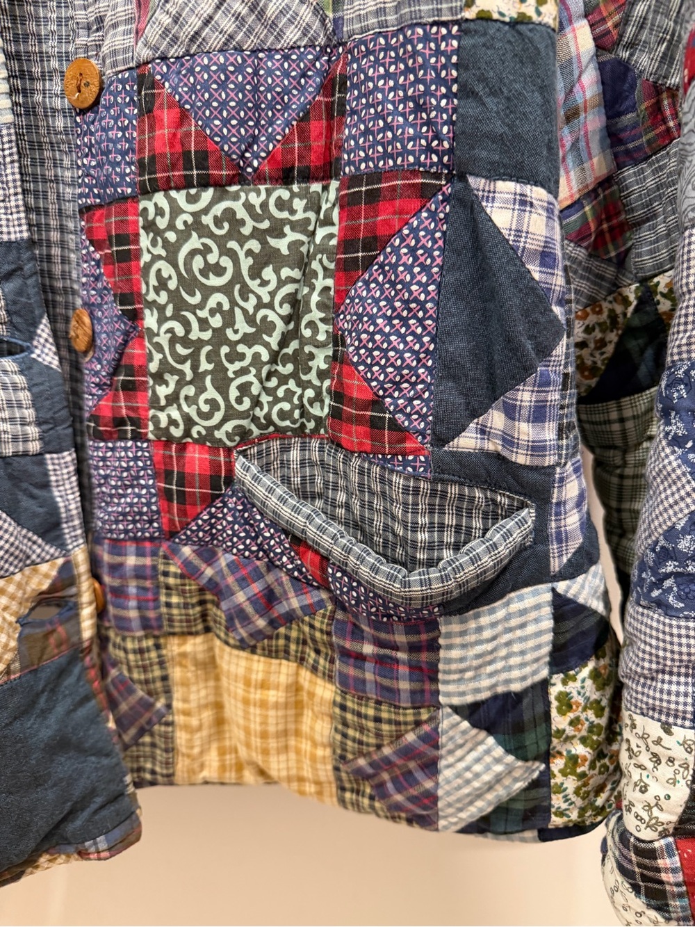 Patch Magic Co Reversible Blue Red Plaid Calico Cotton Star Quilt Jacket, XL - Picture 4 of 8